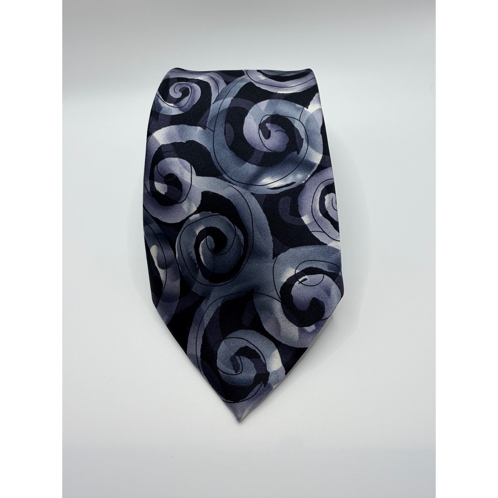 J. Garcia Silk Tie Snail Garden Collection Fifty-Eight Grey Blue Swirl Abstract